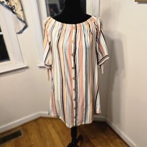 Full Circle Trends Striped Button Down Dress Womens Medium Casual Very Soft‎